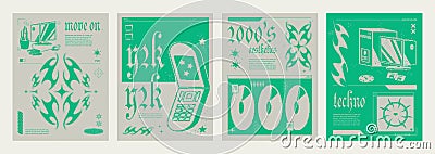 Y2k aesthetic groovy posters set Vector Illustration