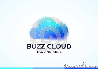 Y2K Aura Blurry Buzz Cloud Abstract Vector Logo Template. Cloud Storage Internet Concept Sign. Trendy Distressed Emblem Vector Illustration