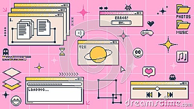 Y2K computer window page, retro interface of PC Vector Illustration