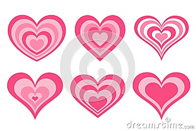 Y2k pink hearts. Groovy girly retro shapes. Aesthetic trendy design elements. Set of Valentine abstract stickers. Vector Stock Photo