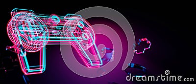 y2k 2000s gamer technology futuristic cyberpunk sci-fi display podium, floating gaming button controller joystick Cartoon Illustration