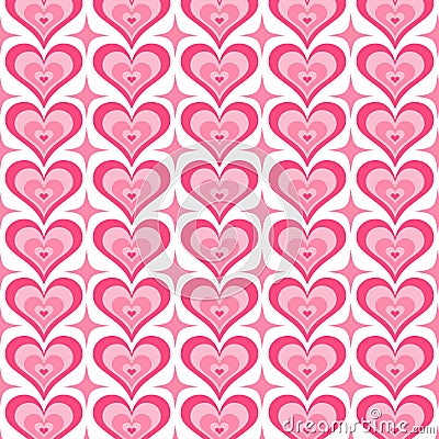 Y2k seamless pattern with hearts. Retro abstract groovy background. Pink funky vector wallpaper for Valentine day. Girly Vector Illustration