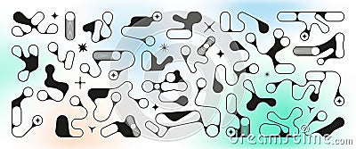 Y2k shapes. Abstract gradient figures. Modern geometry black forms. Random geometric icons. Brutalism silhouettes Vector Illustration