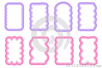 Y2k squiggle frame. Zigzag wavy border for story. Rectangle serrated retro groovy shapes set. Cute funky geometric Vector Illustration