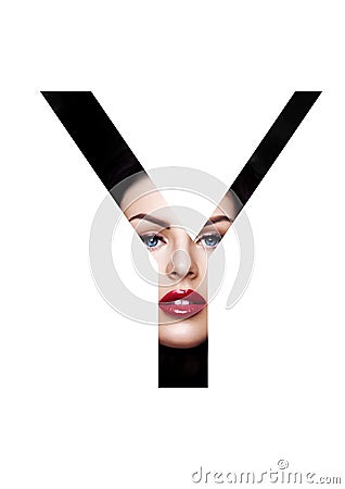 Y letter beauty makeup girl creative fashion font Stock Photo