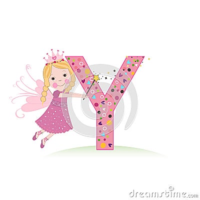 Y letter with a cute fairy tale Vector Illustration