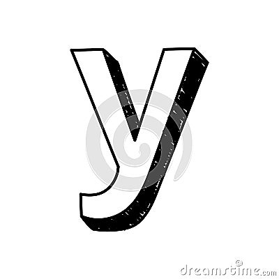 Y letter hand-drawn symbol. Vector illustration of a small English letter y. Hand-drawn black and white Roman alphabet letter y Cartoon Illustration