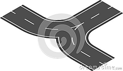 Y shaped highway intersection joining two roads, creating a fork in the road, symbolizing choices and different paths in Vector Illustration