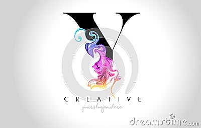 Y Vibrant Creative Leter Logo Design with Colorful Smoke Ink Flo Vector Illustration