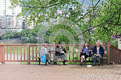 Yaan China-Old men enjoy leisure time Editorial Stock Photo