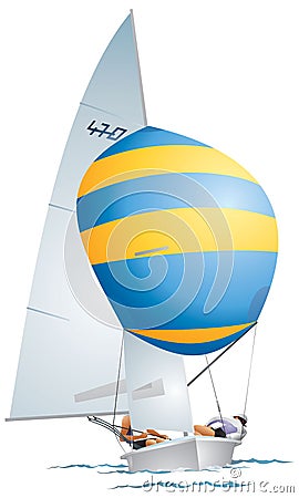 Yacht 470-class dinghy, top sail sailboat, sport race, sailing regatta 