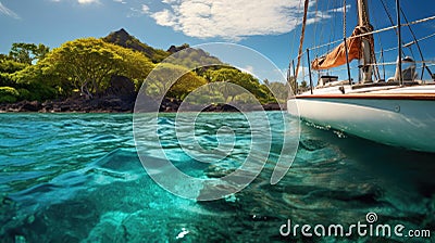 Yacht in the bay with blue clear water Stock Photo