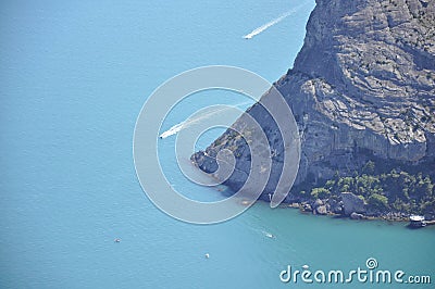 The yacht in the blue ocean Stock Photo