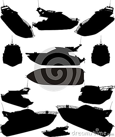 Yacht Boat Silhouettes Vector Vector Illustration