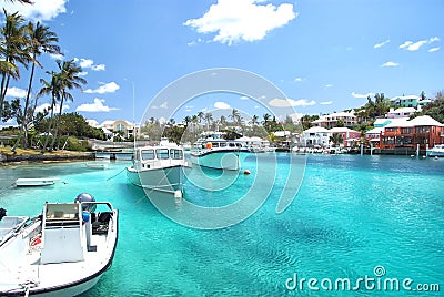 Yacht boats on blue sea water in Hamilton, Bermuda Editorial Stock Photo