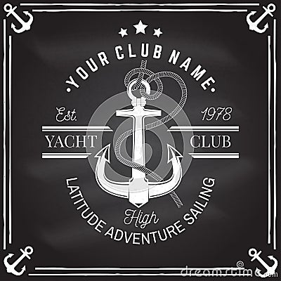Yacht club badge. Vector. Concept for yachting shirt, print, stamp or tee. Vintage typography design with black sea Vector Illustration