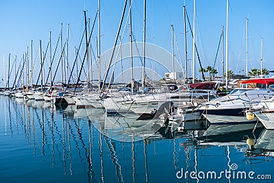 Yacht club in the morning. Mediterranean coast Editorial Stock Photo