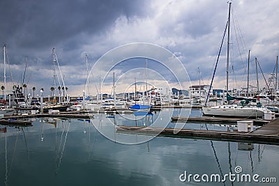 Yacht club after rain with mirror water reflect Editorial Stock Photo