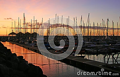 Yacht club in sunset Stock Photo