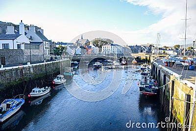 Yacht docking at canal in a small town of Douglas, Isle of Man. Editorial Stock Photo