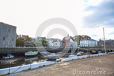 Yacht docking at canal in a small town of Douglas, Isle of Man. Editorial Stock Photo