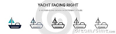 Yacht facing right icon in filled, thin line, outline and stroke style. Vector illustration of two colored and black yacht facing Vector Illustration