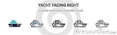 Yacht facing right icon in filled, thin line, outline and stroke style. Vector illustration of two colored and black yacht facing Vector Illustration