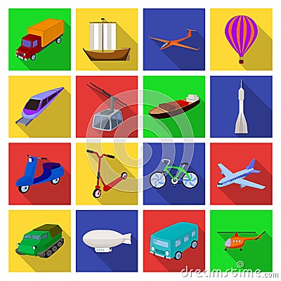 Yacht, funicular, metro transport for the transportation of passengers and cargo. Transport set collection icons in flat Vector Illustration