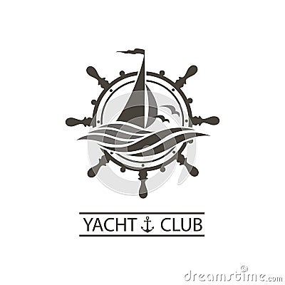 Yacht helm and waves icon Stock Photo