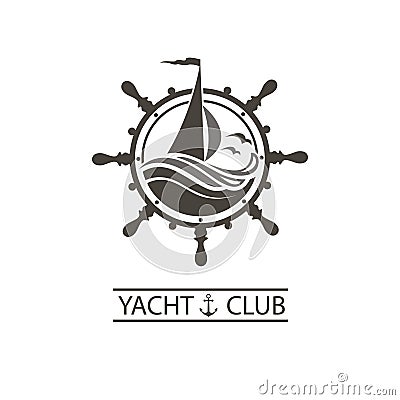 Yacht helm and waves icon Vector Illustration