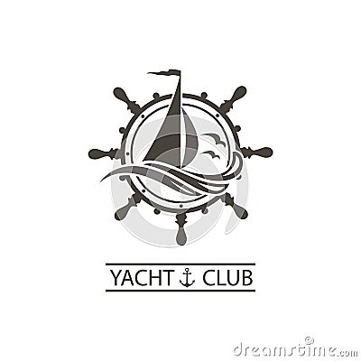 Yacht helm and waves icon Vector Illustration