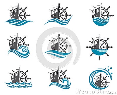 Yacht helm wheel set Vector Illustration