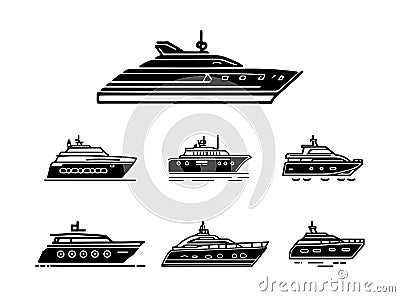 Yacht, icon set. yachts motor boats, linear icons. Boat Icon Vector Illustration Vector Illustration