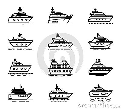 Yacht, icon set. yachts motor boats, linear icons. Boat Icon Vector Illustration Vector Illustration