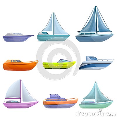 Yacht icons set, cartoon style Vector Illustration