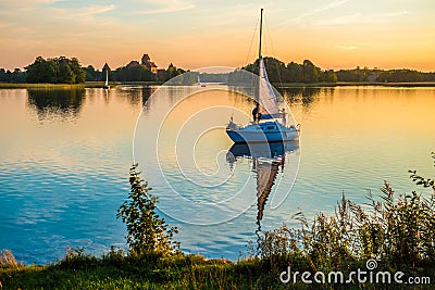 Yacht in lake Stock Photo