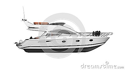 Yacht, luxury boat, vessel isolated on white background, side view, 3D render Stock Photo