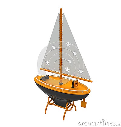 Yacht. Model of the yacht. Ship toy. Cartoon Illustration