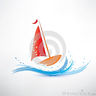 Yacht and ocean wave Vector Illustration