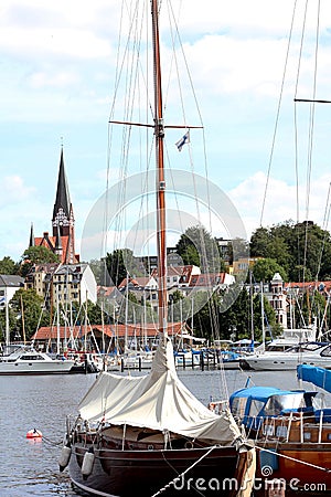 Yacht in the port city of Flensburg Germany. Editorial Stock Photo