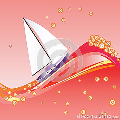 Yacht in red sea. Vector Illustration