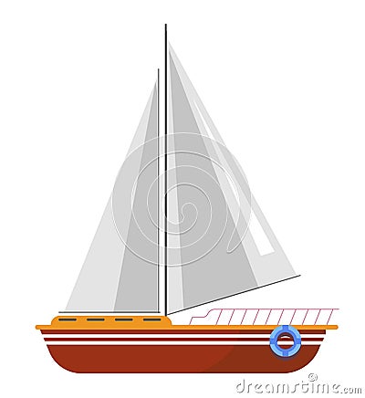 Yacht sailboat or sailing ship, sail boat marine cruise travel vector icon Vector Illustration