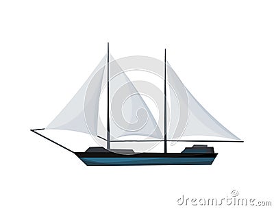 Yacht sailboat or sailing ship, sail boat marine. Cruise travel company. Vector icon Vector Illustration