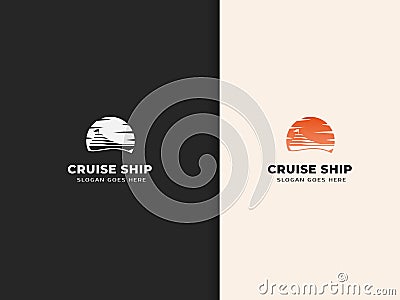 Yacht and sailboat symbol logo design on sunset background, cruise ship, catamaran Vector Illustration