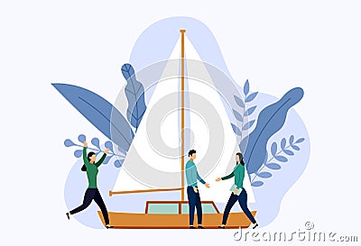 Yacht or sailboats with human concepts Vector Illustration