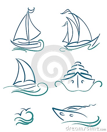 Yacht and sailboats symbols Vector Illustration