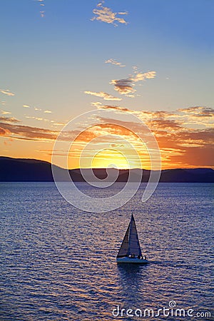 Yacht at Sunset Stock Photo