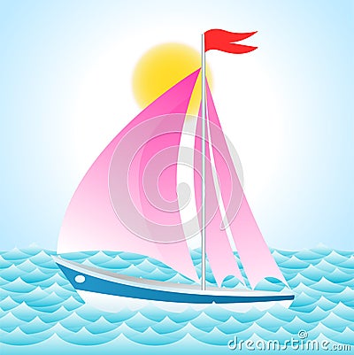 Yacht on sea Vector Illustration