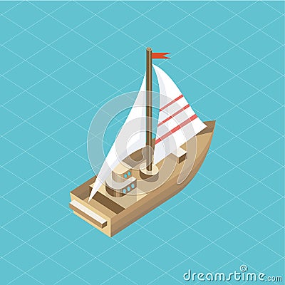 Yacht at Sea Isolated Icon Isometric Vector Illustration