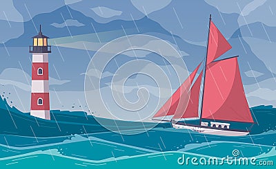 Yacht In Storm Composition Vector Illustration